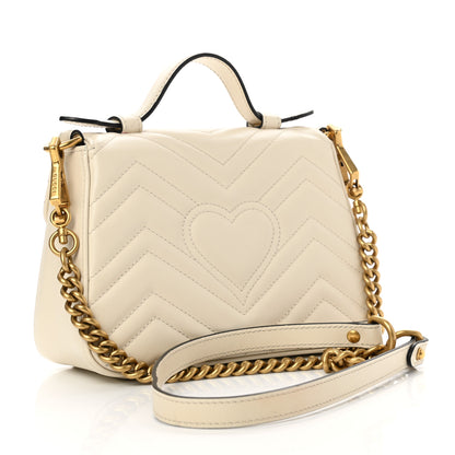 Gucci Calfskin Matelasse Mini GG Marmont Top Handle Shoulder Bag White 3 of 14