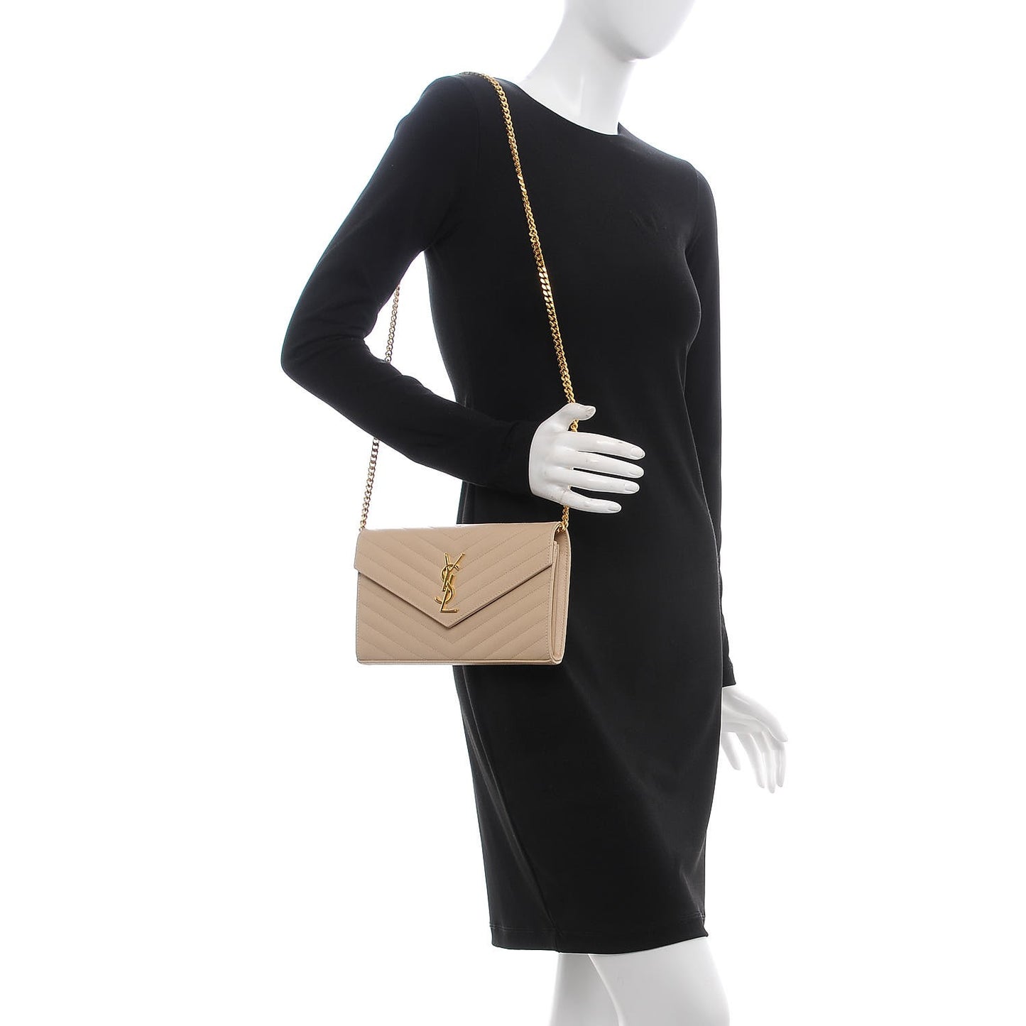 Grain De Poudre Matelasse Chevron Monogram Chain Wallet Nude Powder