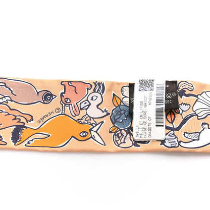 Hermes Silk Mille Et Un Lapins Twilly Beige Dore Abricot White 3 of 3