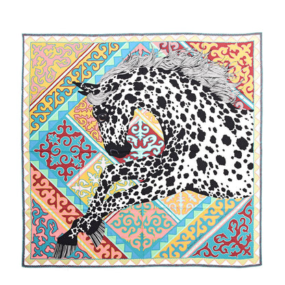 Hermes Cashmere Silk Appaloosa Des Steppes Shawl 140 Creme Black Vert 1 of 7