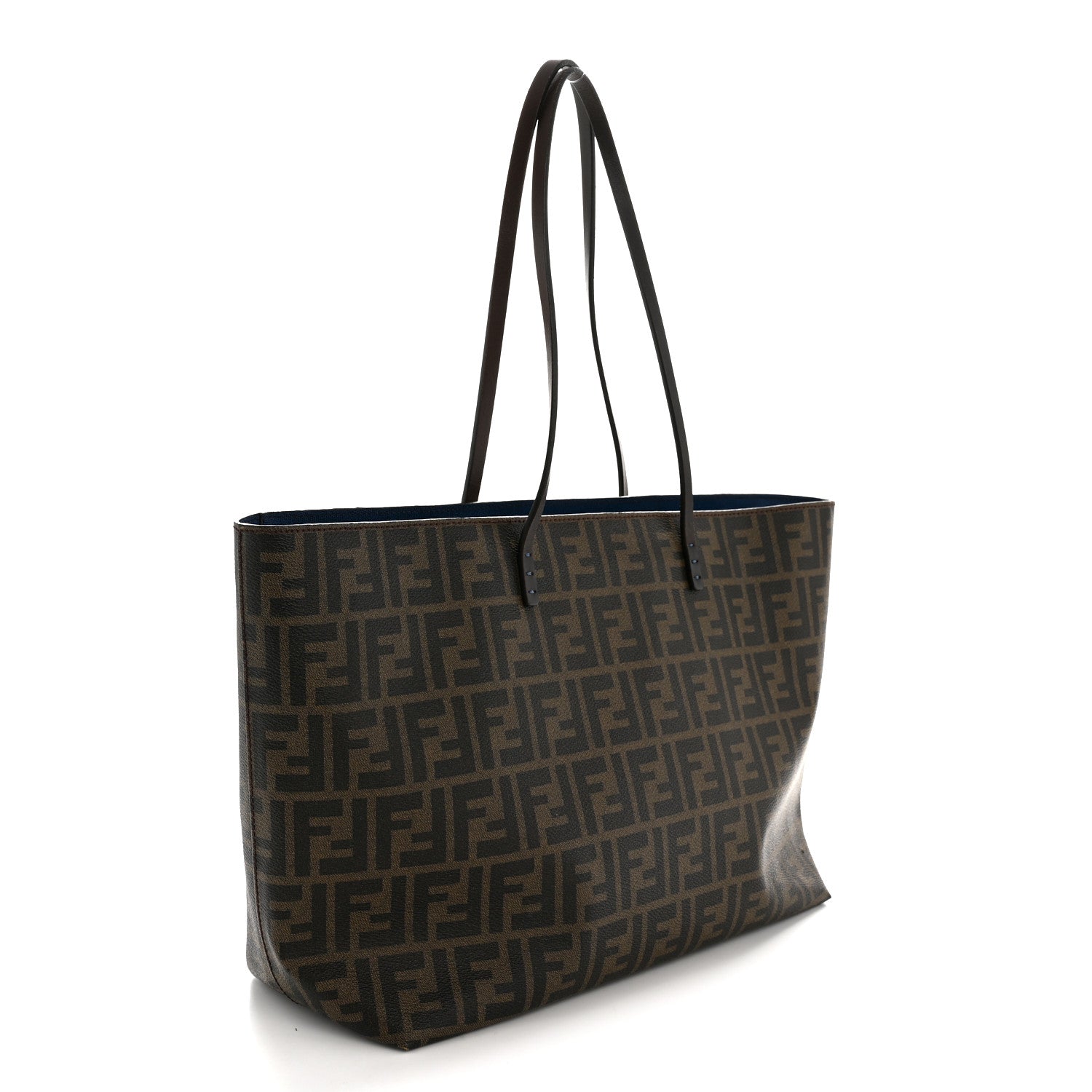Fendi Zucca Spalmati Medium Roll Tote Tobacco Blue 3 of 13