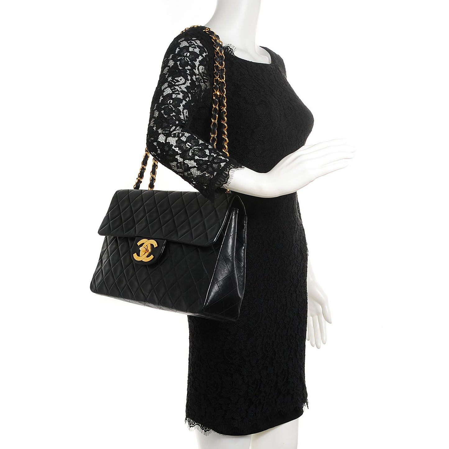 Lambskin Quilted XL Jumbo Flap Black