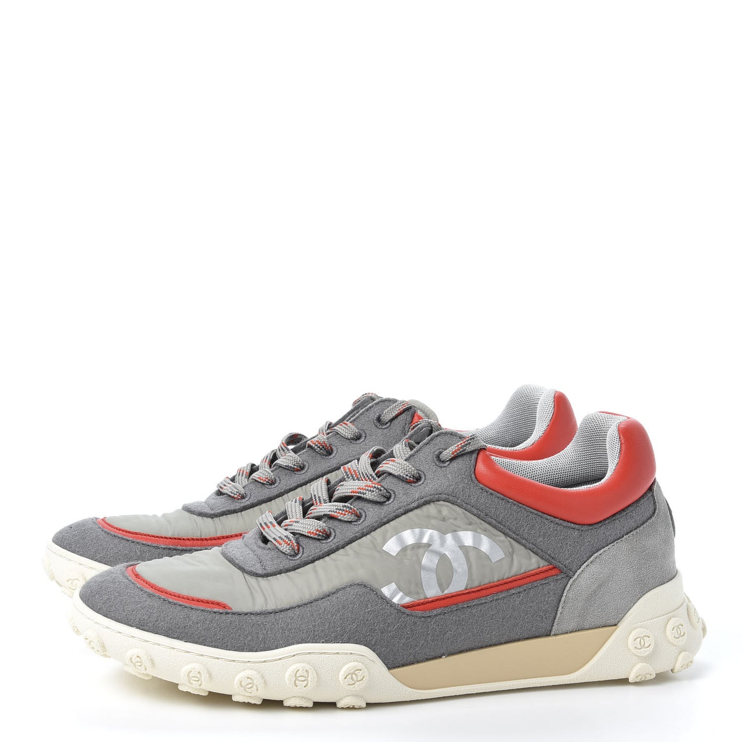 Nylon Calfskin Suede Mens CC Sneakers 41 Grey Orange