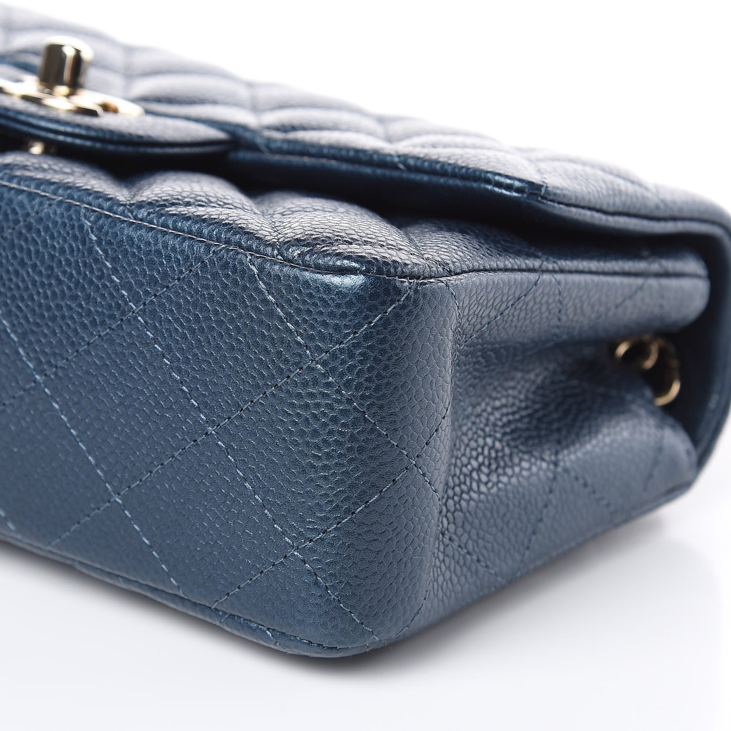 Chanel Metallic Caviar Quilted Mini Rectangular Flap Dark Blue 9 of 10