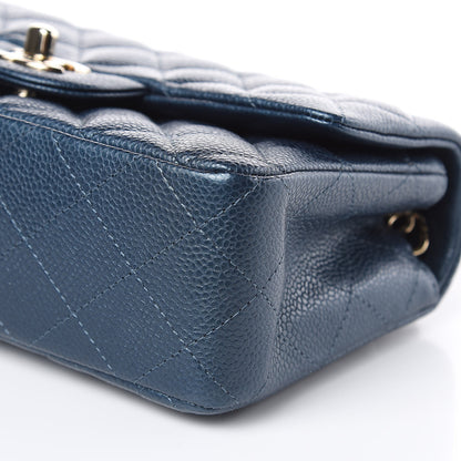 Chanel Metallic Caviar Quilted Mini Rectangular Flap Dark Blue 9 of 10