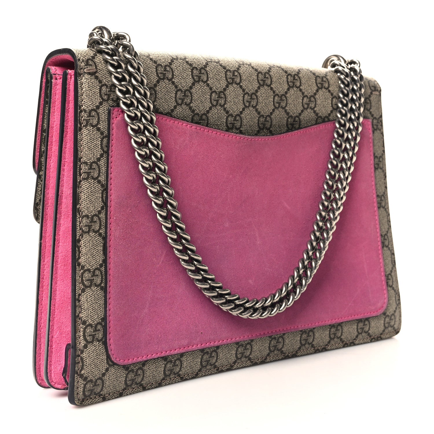 Gucci GG Supreme Monogram Suede Pierced Heart Embroidered Medium Dionysus Shoulder Bag Beige Ebony Pink Tropical Flower 3 of 18