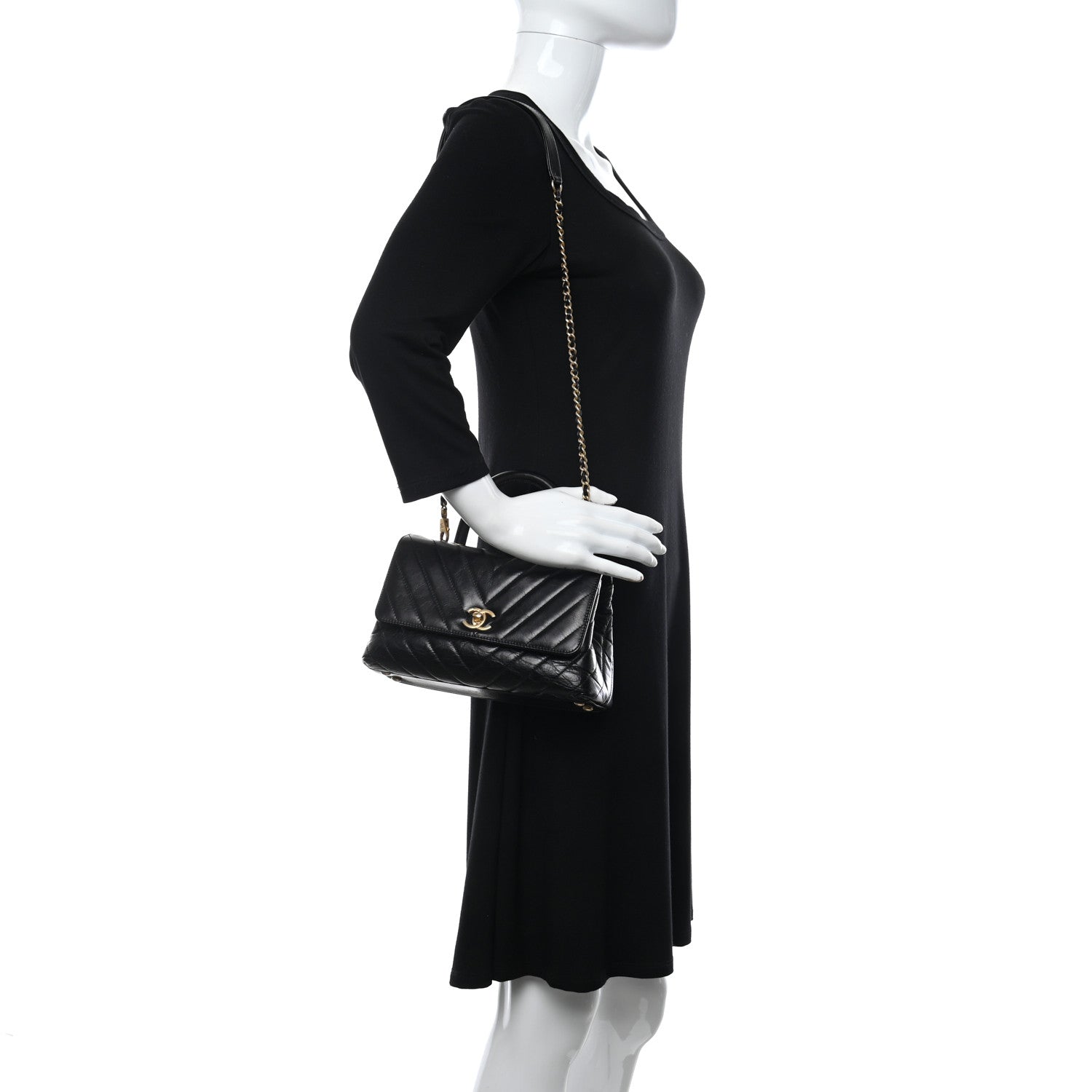 Chanel Aged Calfskin Chevron Quilted Mini Coco Handle Flap Black 2 of 8