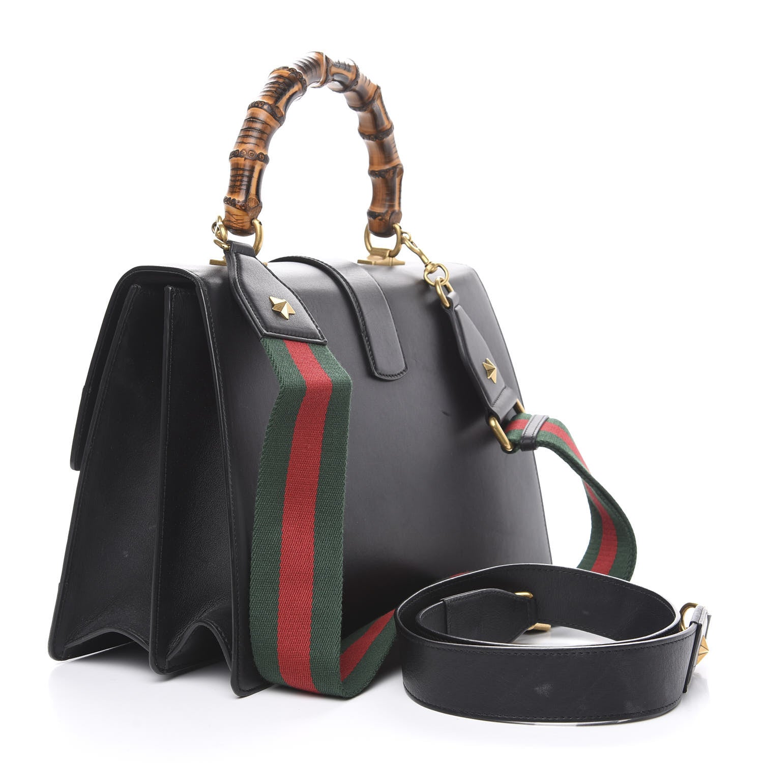 Gucci Calfskin Bamboo Web Large Dionysus Top Handle Bag Black Bright Evergreen Hibiscus Red 2 of 17