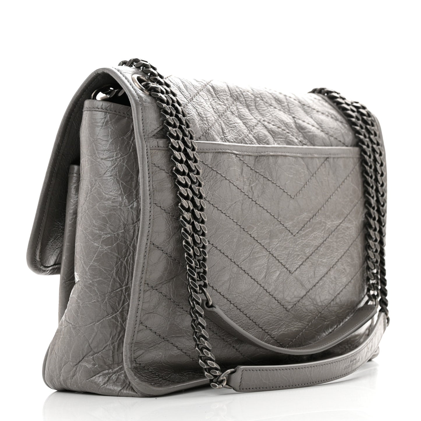 Crinkled Calfskin Matelasse Monogram Large Niki Chain Satchel Fog