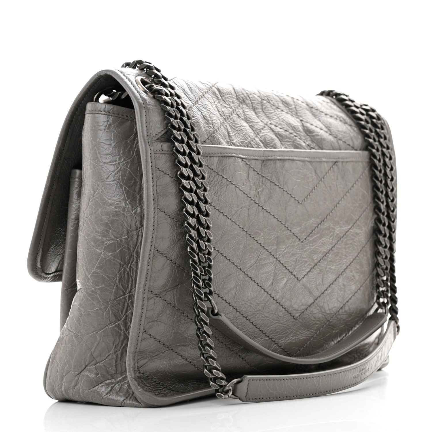 Saint Laurent Crinkled Calfskin Matelasse Monogram Large Niki Chain Satchel Fog 2 of 11