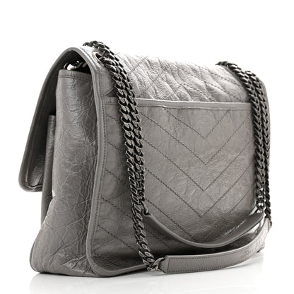 Saint Laurent Crinkled Calfskin Matelasse Monogram Large Niki Chain Satchel Fog 2 of 11