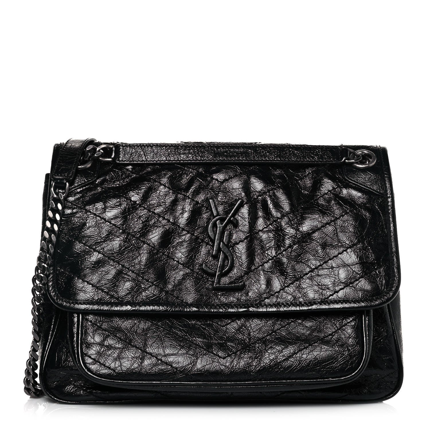 Saint Laurent Crinkled Calfskin Matelasse Monogram Medium Niki Chain Satchel Black 1 of 14