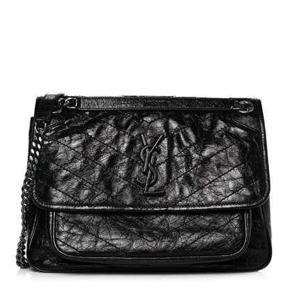 Saint Laurent Crinkled Calfskin Matelasse Monogram Medium Niki Chain Satchel Black 1 of 14