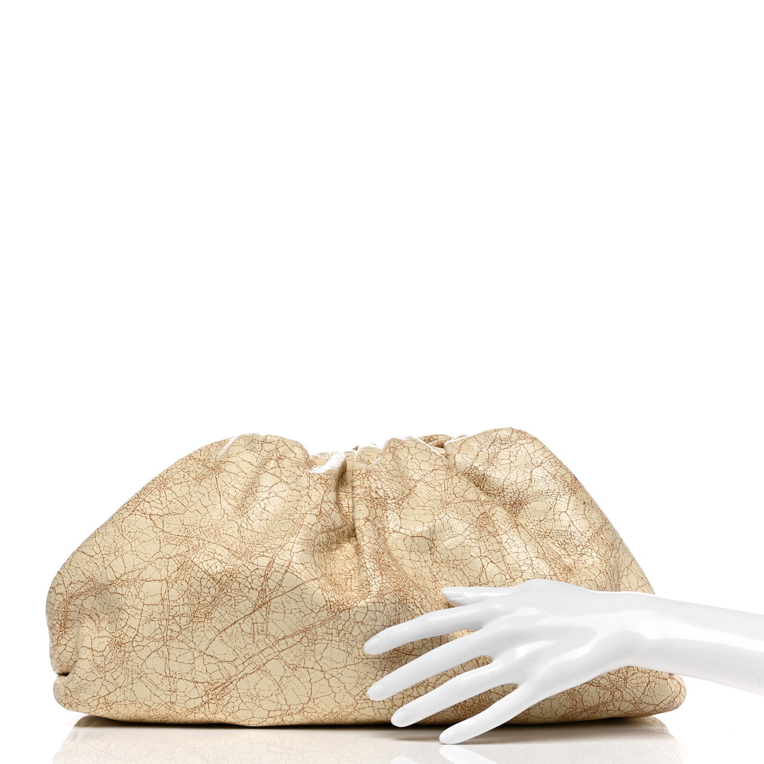 Bottega Veneta Crackled Calfskin The Pouch Oversized Clutch Zabaione 2 of 7