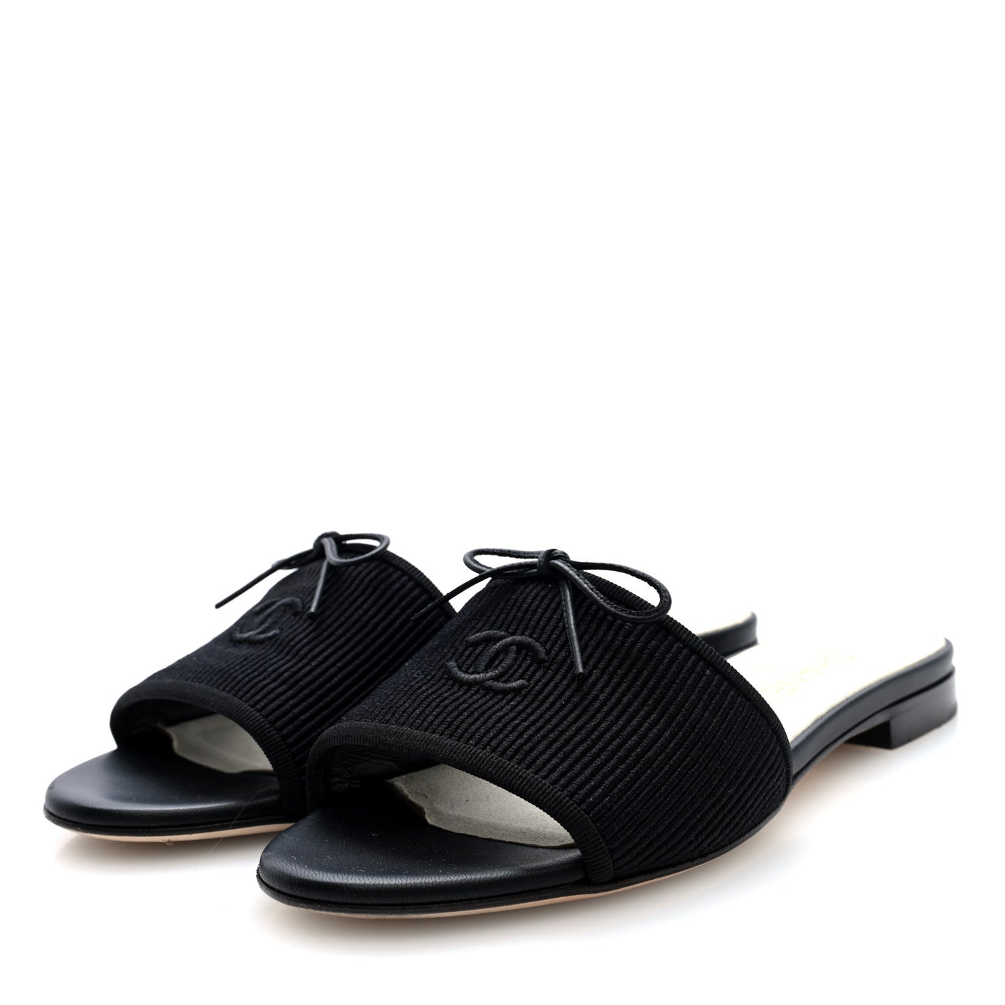 Fabric Embroidered CC Bow Mules 38 Black