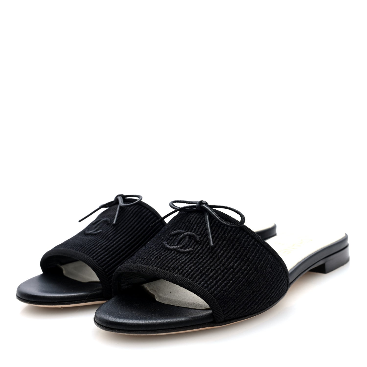 Chanel Fabric Embroidered CC Bow Mules 38 Black 2 of 8
