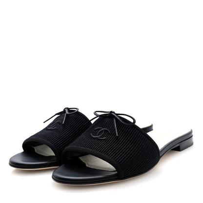 Chanel Fabric Embroidered CC Bow Mules 38 Black 2 of 8