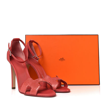 Hermes Lizard Calfskin Premiere 105 Sandals 39.5 Rouge Blush 8 of 8
