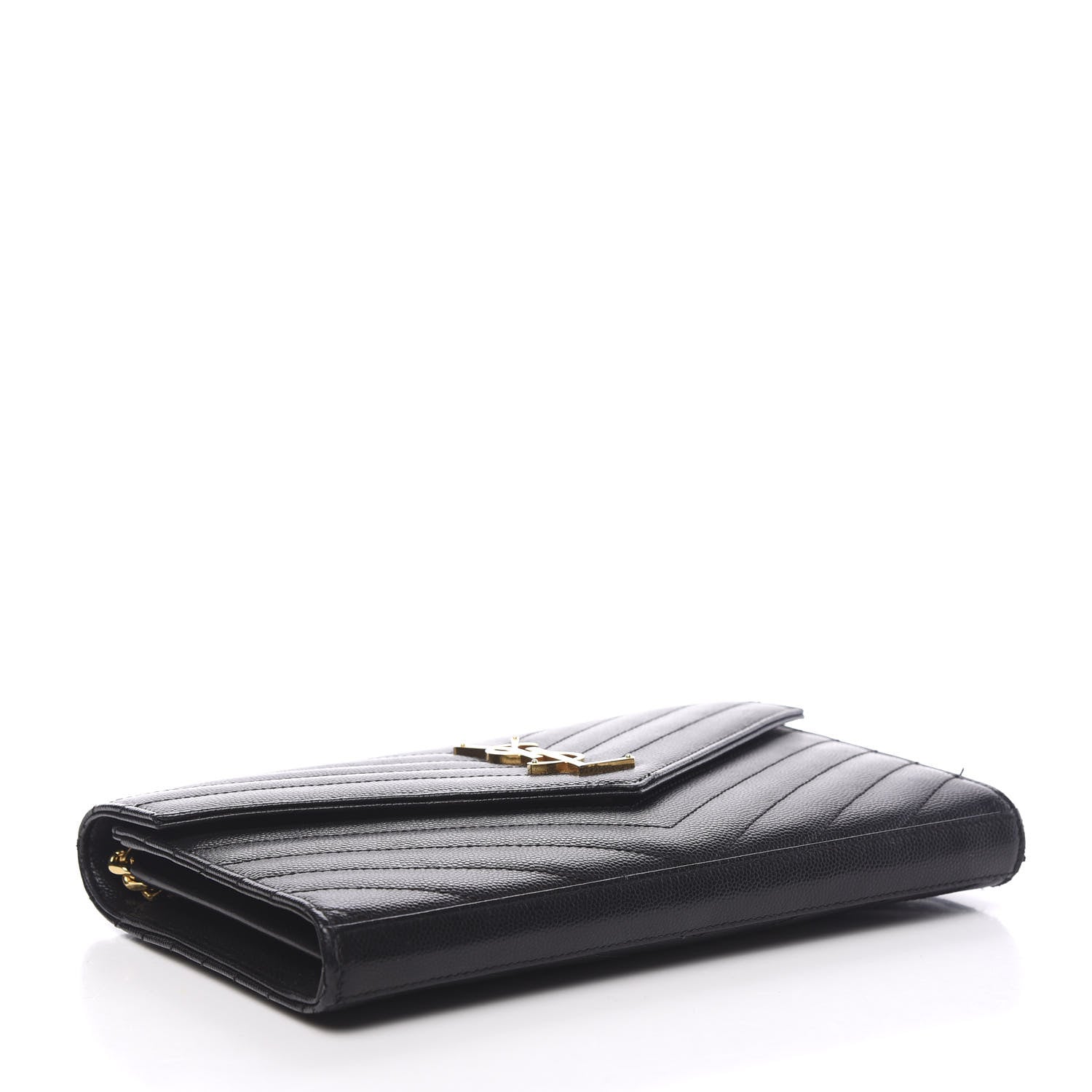 Saint Laurent Grain De Poudre Matelasse Chevron Monogram Chain Wallet Black 3 of 10