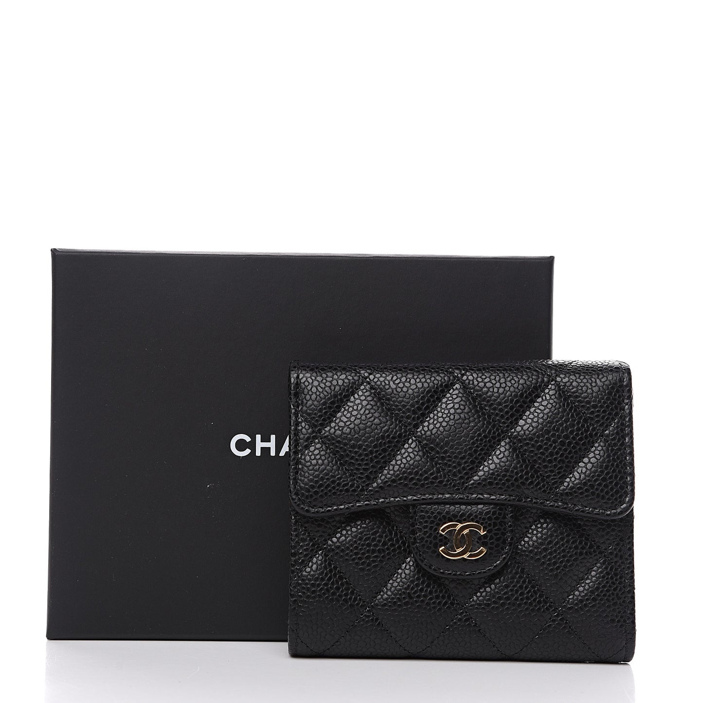 Caviar Quilted Compact Flap Wallet Black