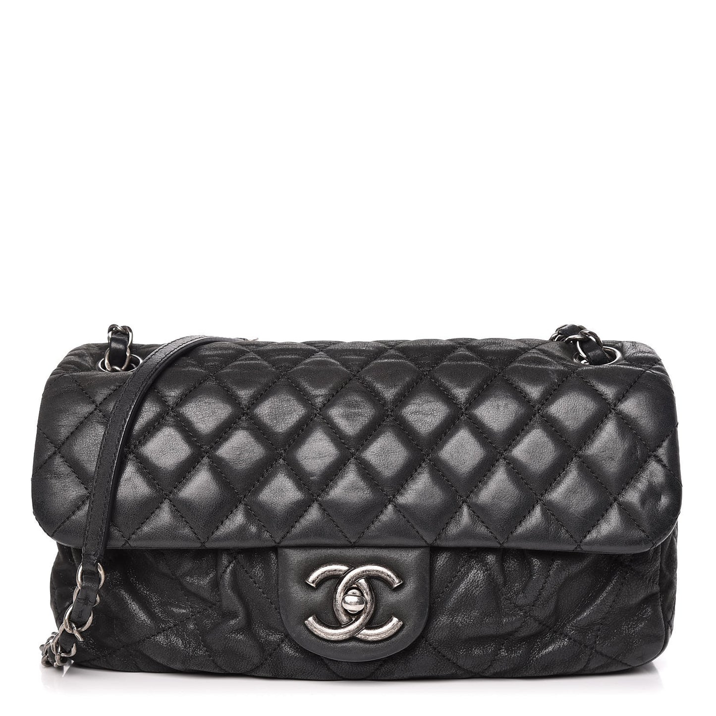 Iridescent Calfskin Small Chic Quilt Flap Black