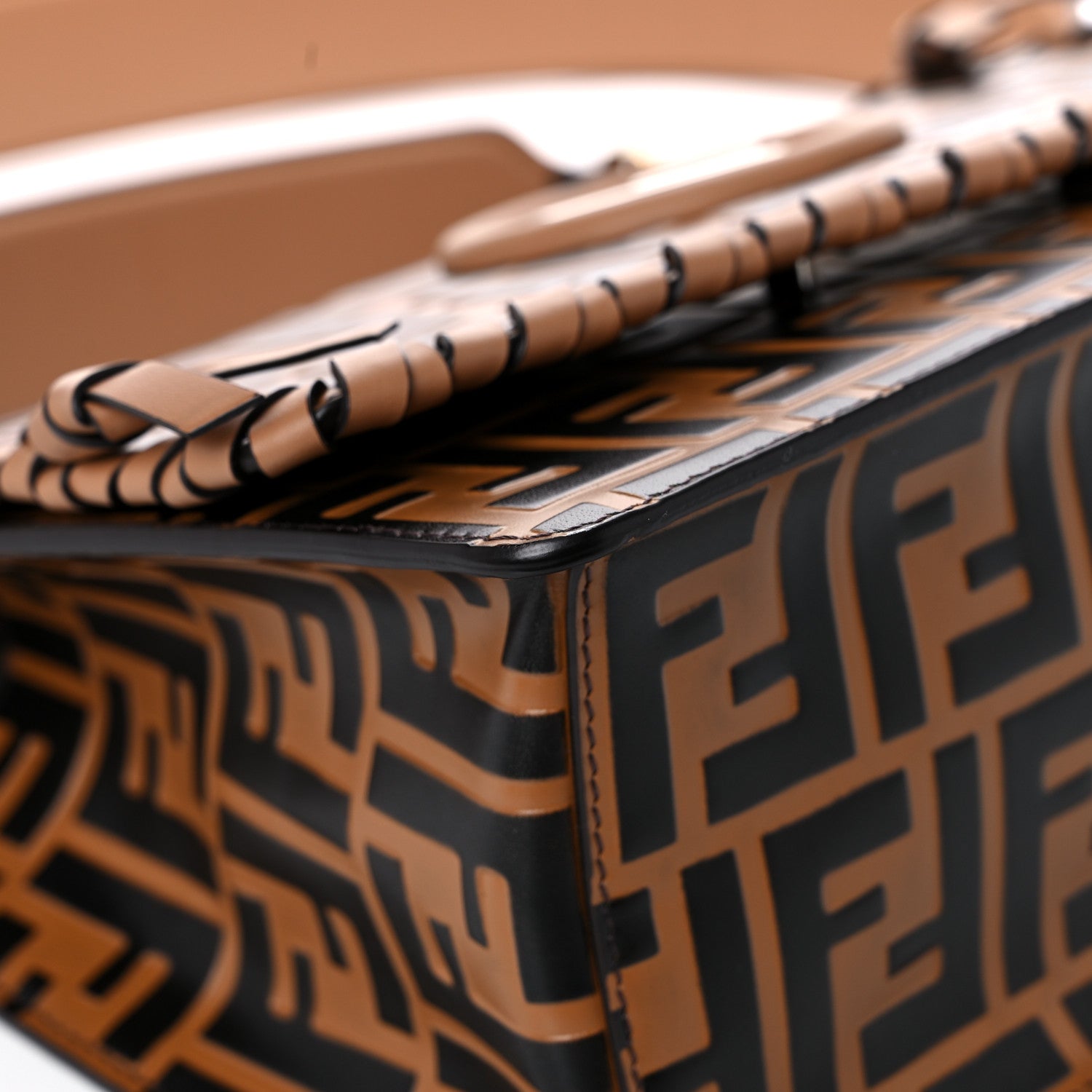 Fendi Vitello Century F is Fendi Whipstitch Threads FF Embossed Kan I Shoulder Bag Tobacco Orzo 7 of 12