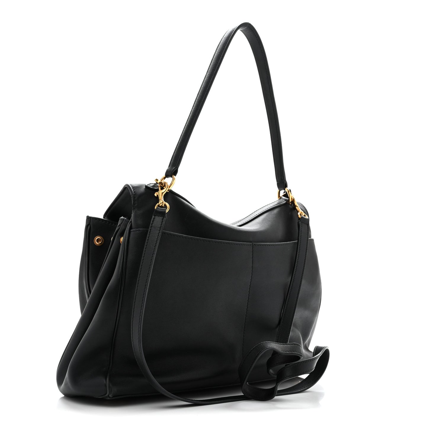 Natural Smooth Calfskin Medium Rodeo Top Handle Handbag Black