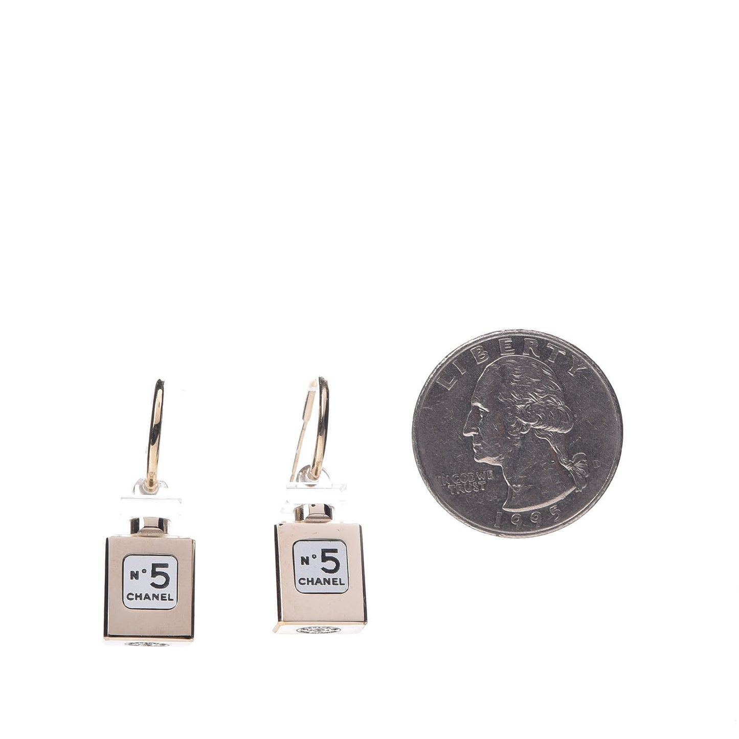 N°5 Perfume Bottle CC Drop Earrings Gold