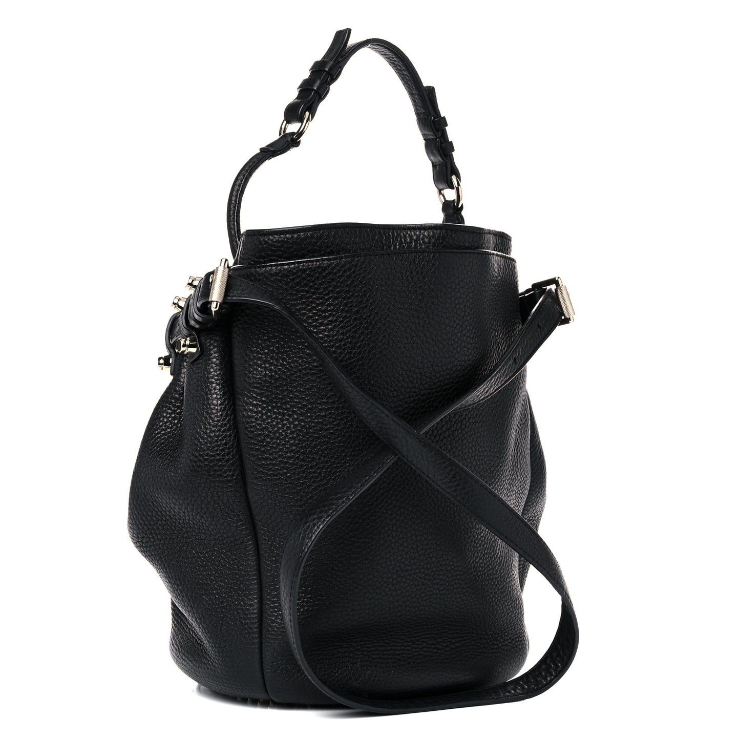 Pebbled Lambskin Diego Bucket Black Gold Hardware