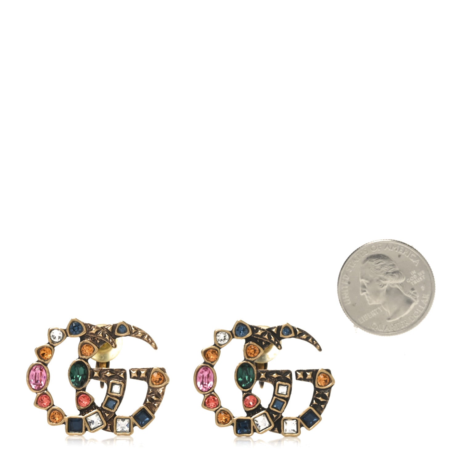 Gucci Crystal Double G Clip On Earrings Aged Gold Multicolor 2 of 4