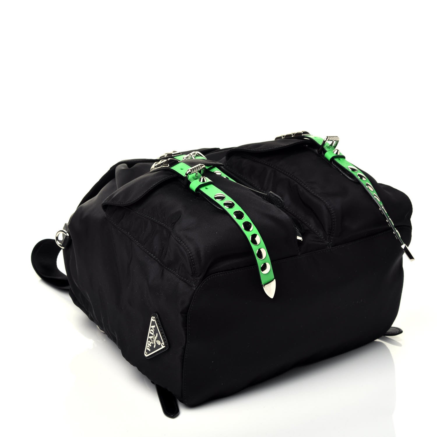 Prada Nylon New Vela Studded Backpack Black Green 4 of 10