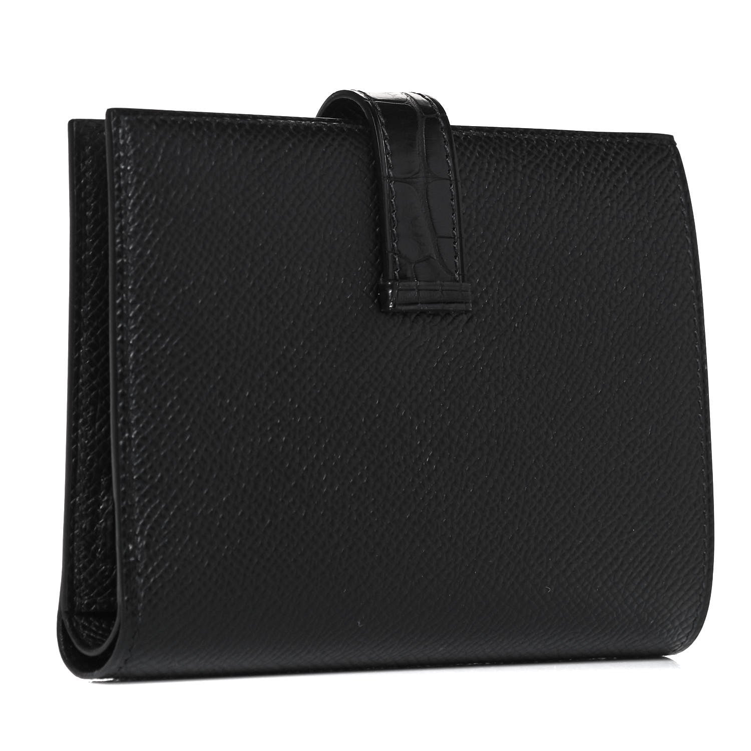 Hermes Epsom Matte Alligator Bearn Compact Touch Wallet Black 3 of 8
