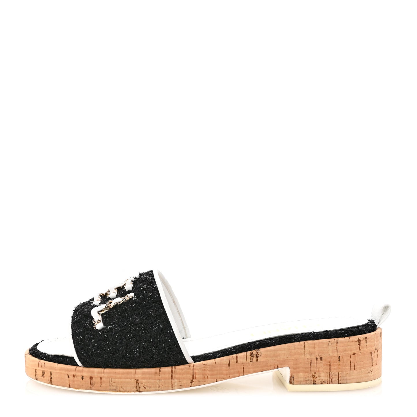 Tweed Cork CC Chain Mule Sandal 38.5 Black