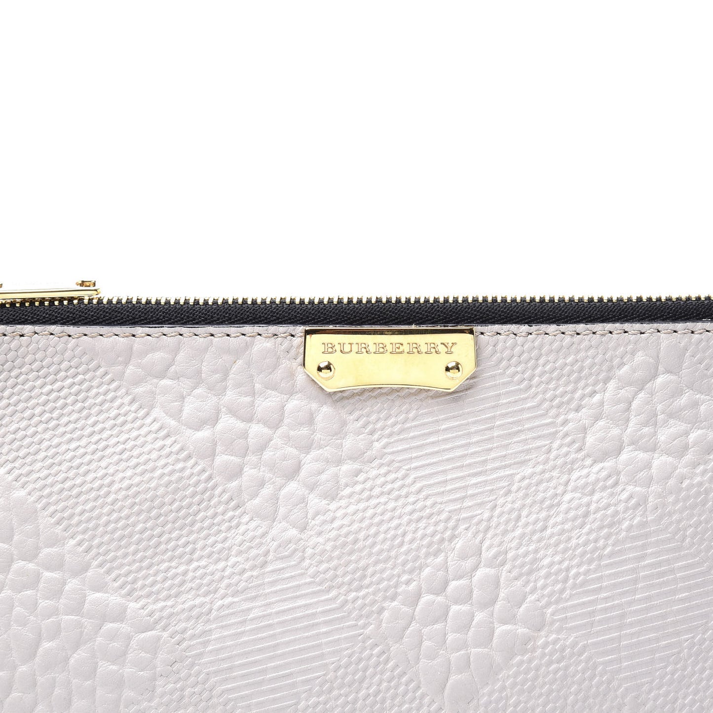 Signature Grain Calfskin Check Embossed Large Penelope Pouch Stone White