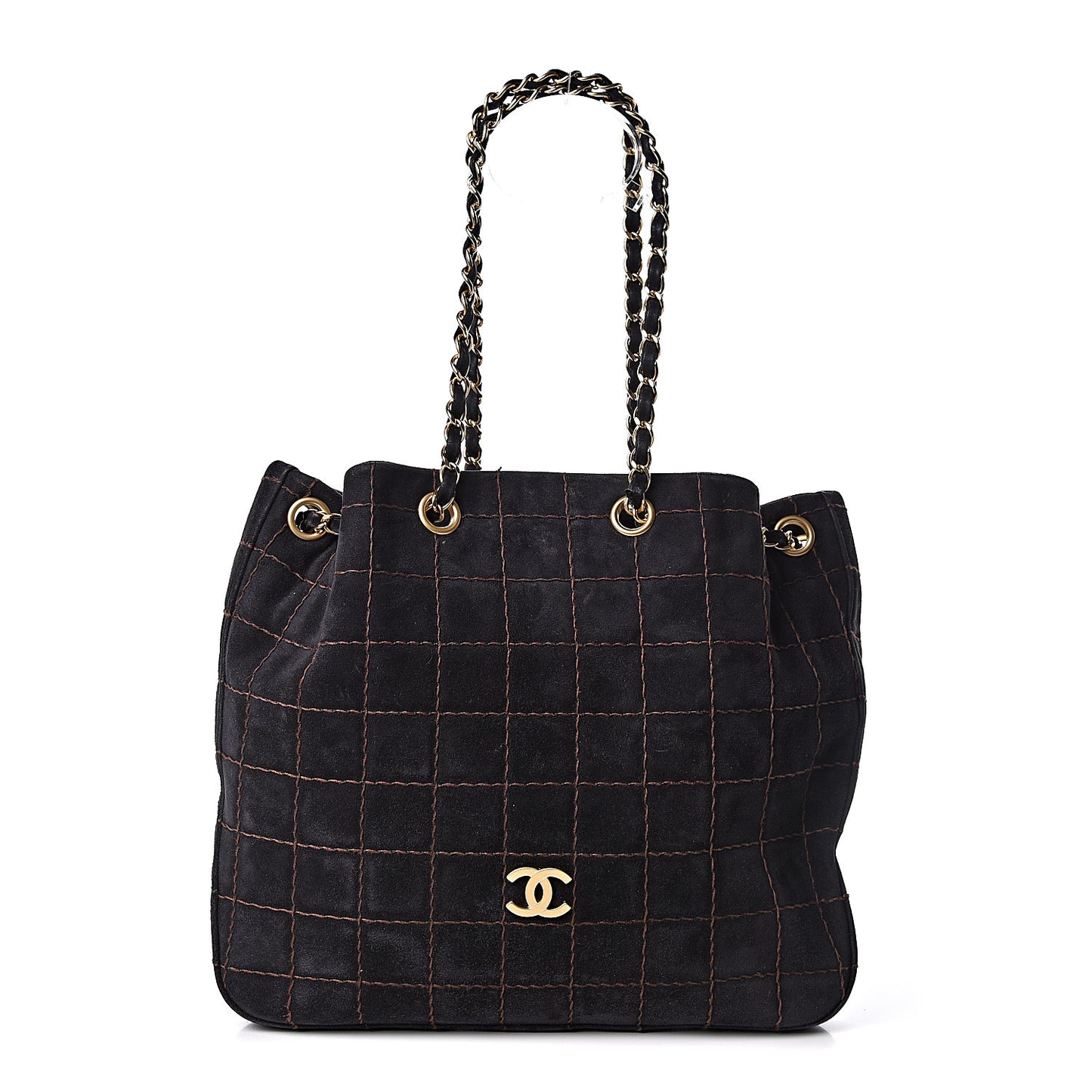 Suede Stitched Shoulder Bag Black