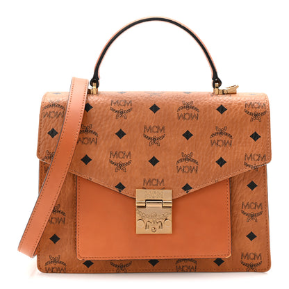 MCM Visetos Medium Patricia Pocket Satchel Cognac 1 of 9