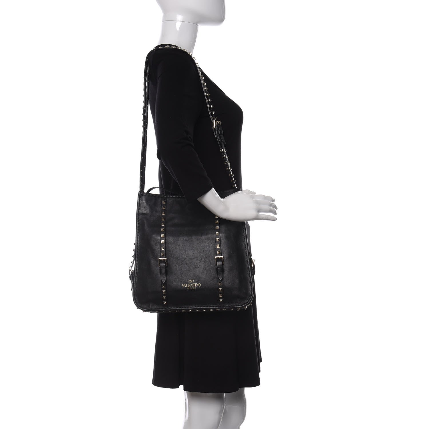 Valentino Garavani Vitello Rockstud Shopper Tote Black 2 of 15