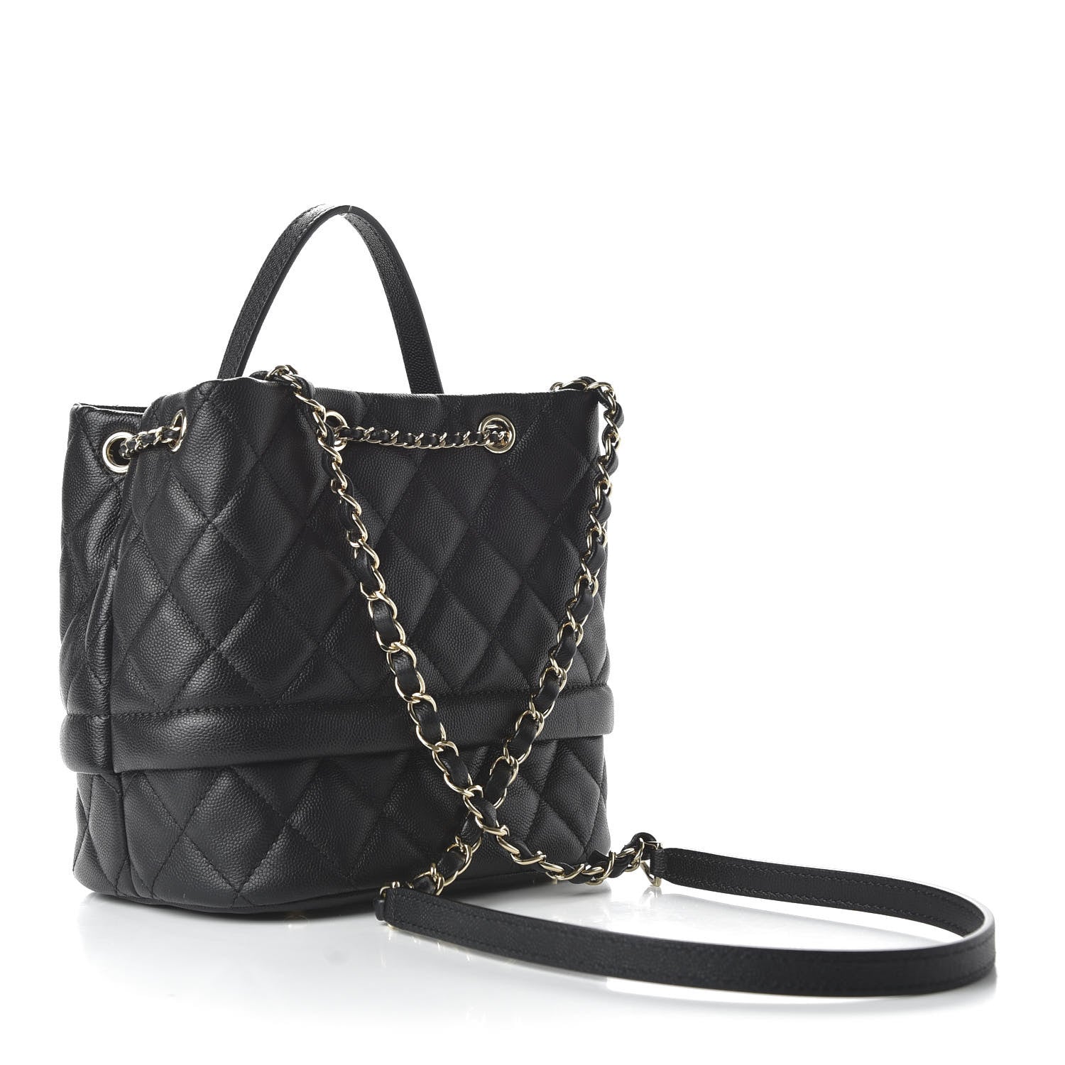 Chanel Caviar Quilted Rolled Up Bucket Drawstring Bag Black 3 of 9