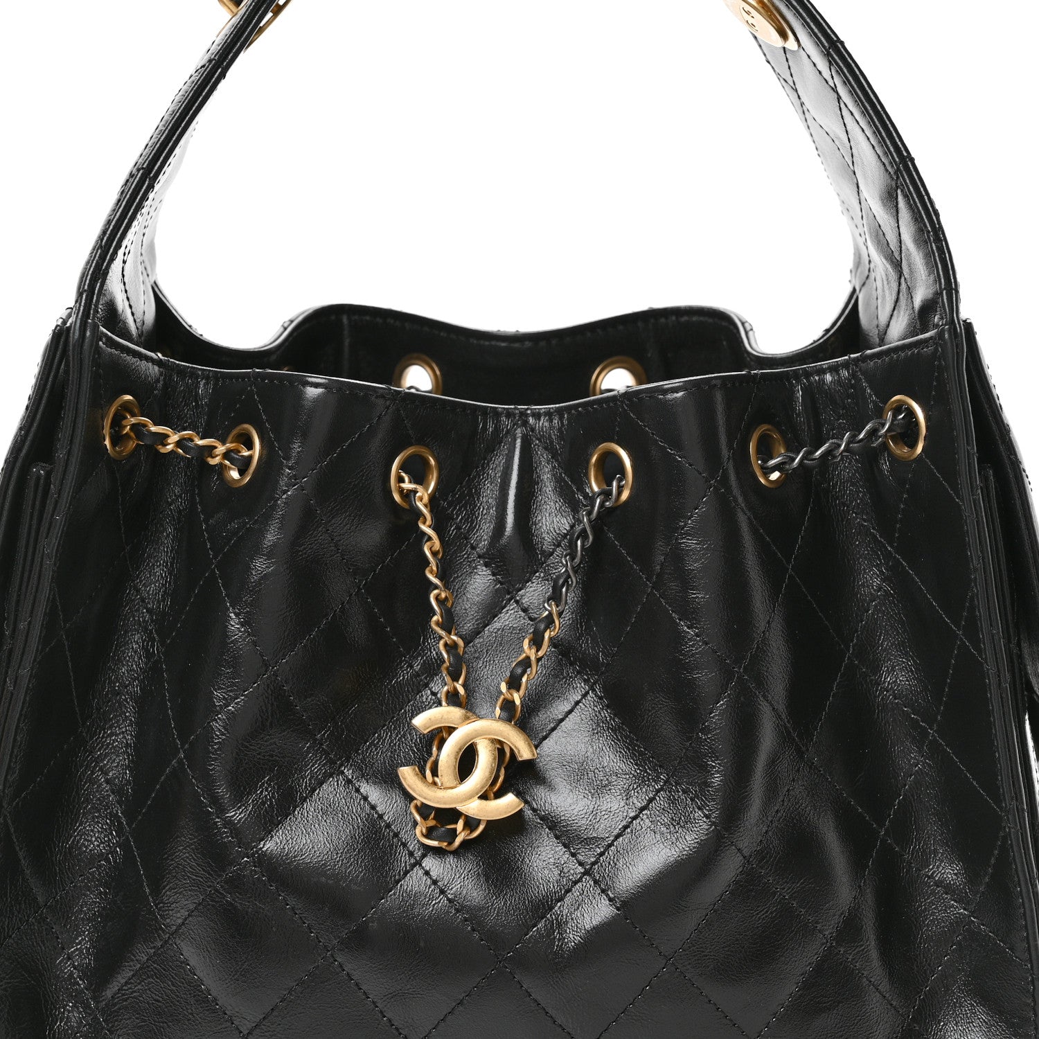 Chanel Shiny Crumpled Calfskin Quilted Small Chanel 25 Handbag Black 8 of 12