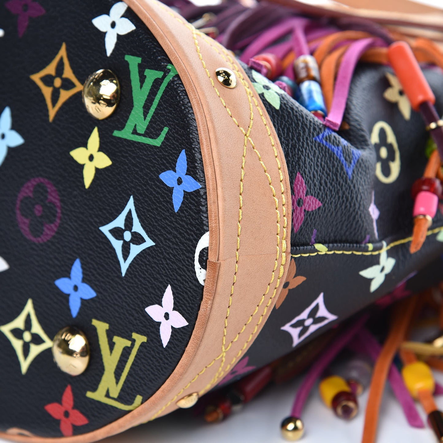 Monogram Multicolor Fringe Bucket Black