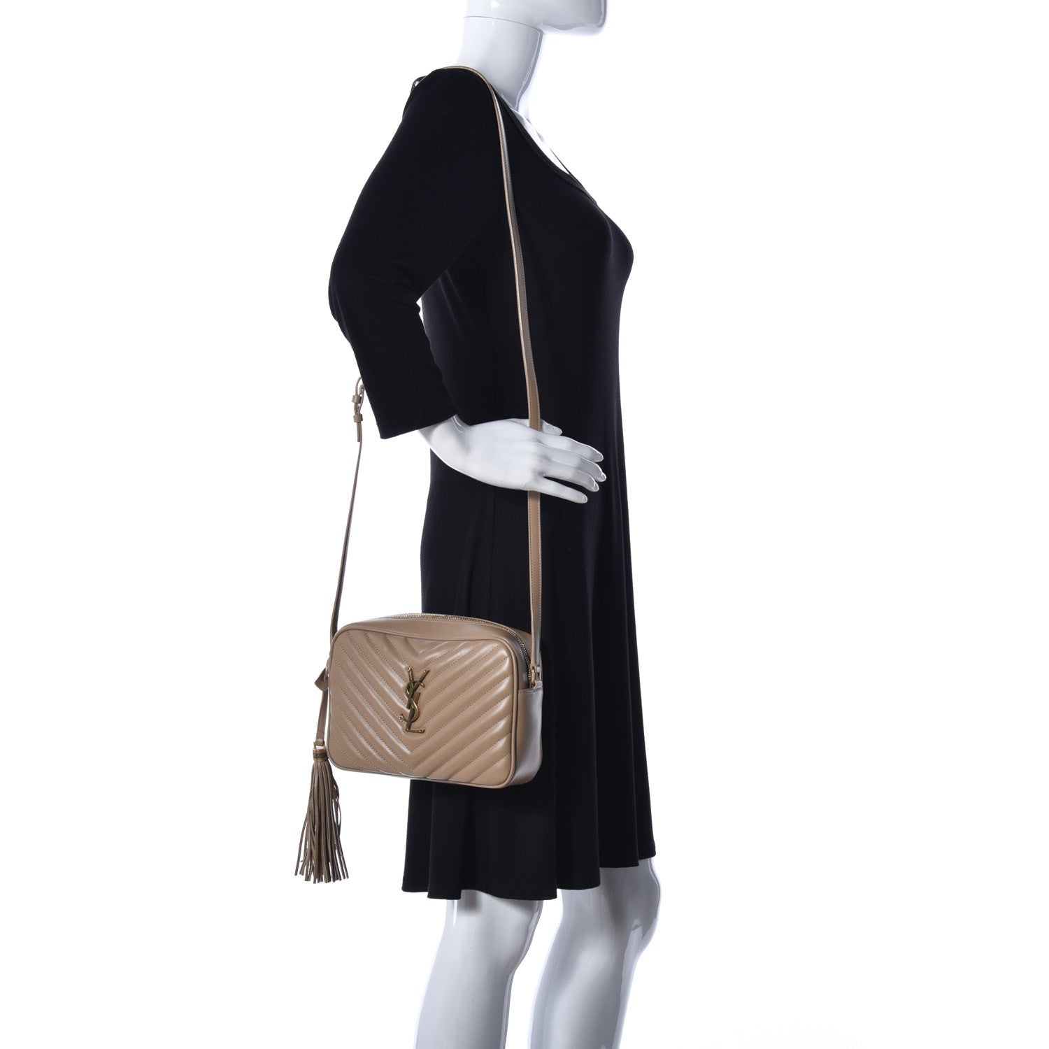 Saint Laurent Calfskin Matelasse Monogram Lou Camera Bag Dark Latte 2 of 7