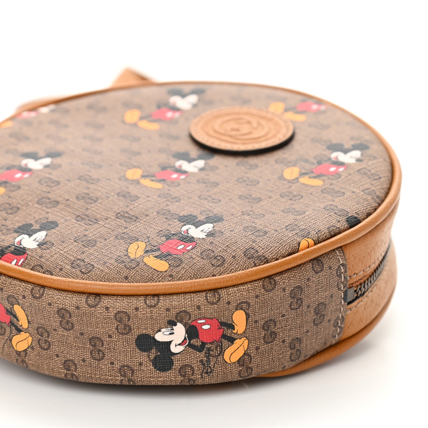 Gucci X DISNEY Mini Vintage GG Supreme Monogram Mickey Mouse Round Backpack Beige Vintage Sun Oil 9 of 9