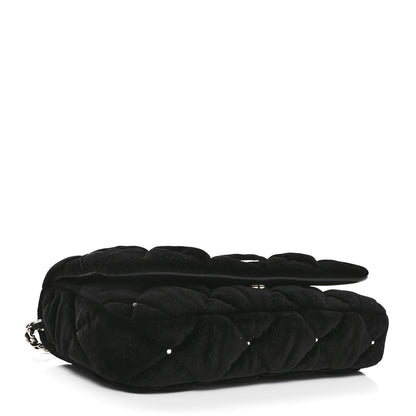 Chanel Velvet Diamanté Quilted Flap Clutch Black 4 of 12