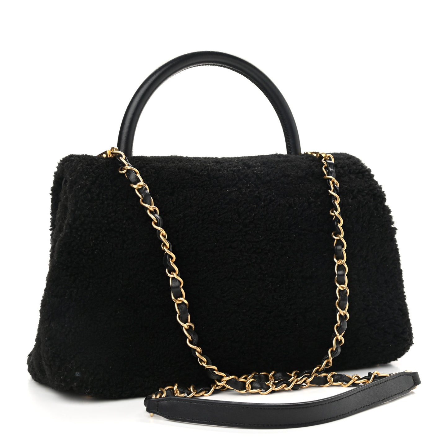 Shearling Lambskin Medium Coco Handle Flap Black