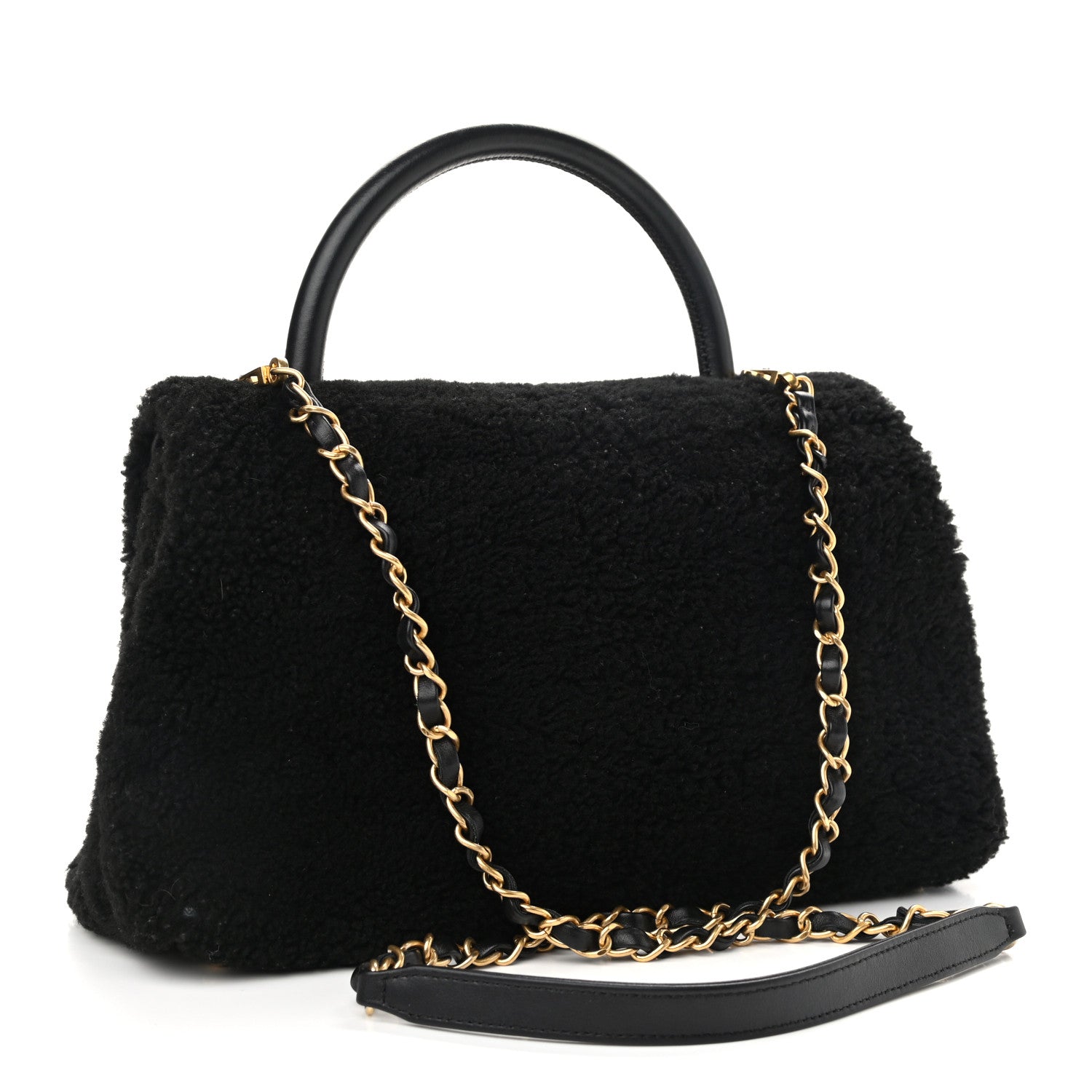Chanel Shearling Lambskin Medium Coco Handle Flap Black 3 of 14