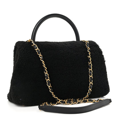 Chanel Shearling Lambskin Medium Coco Handle Flap Black 3 of 14