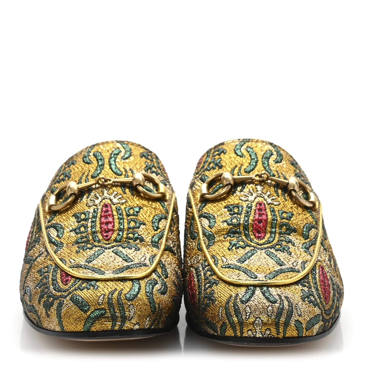 Gucci Iridescent Brocade Womens Princetown Slippers 36 Gold Multicolor 3 of 10