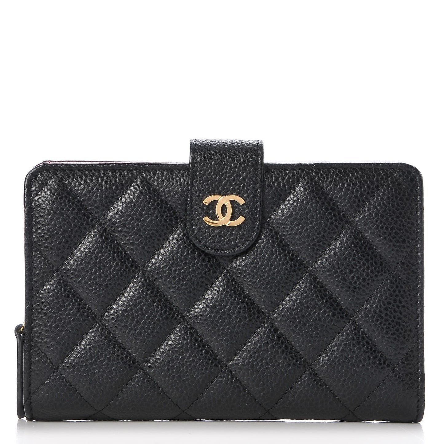 Caviar Quilted Zipped Pocket Wallet Black