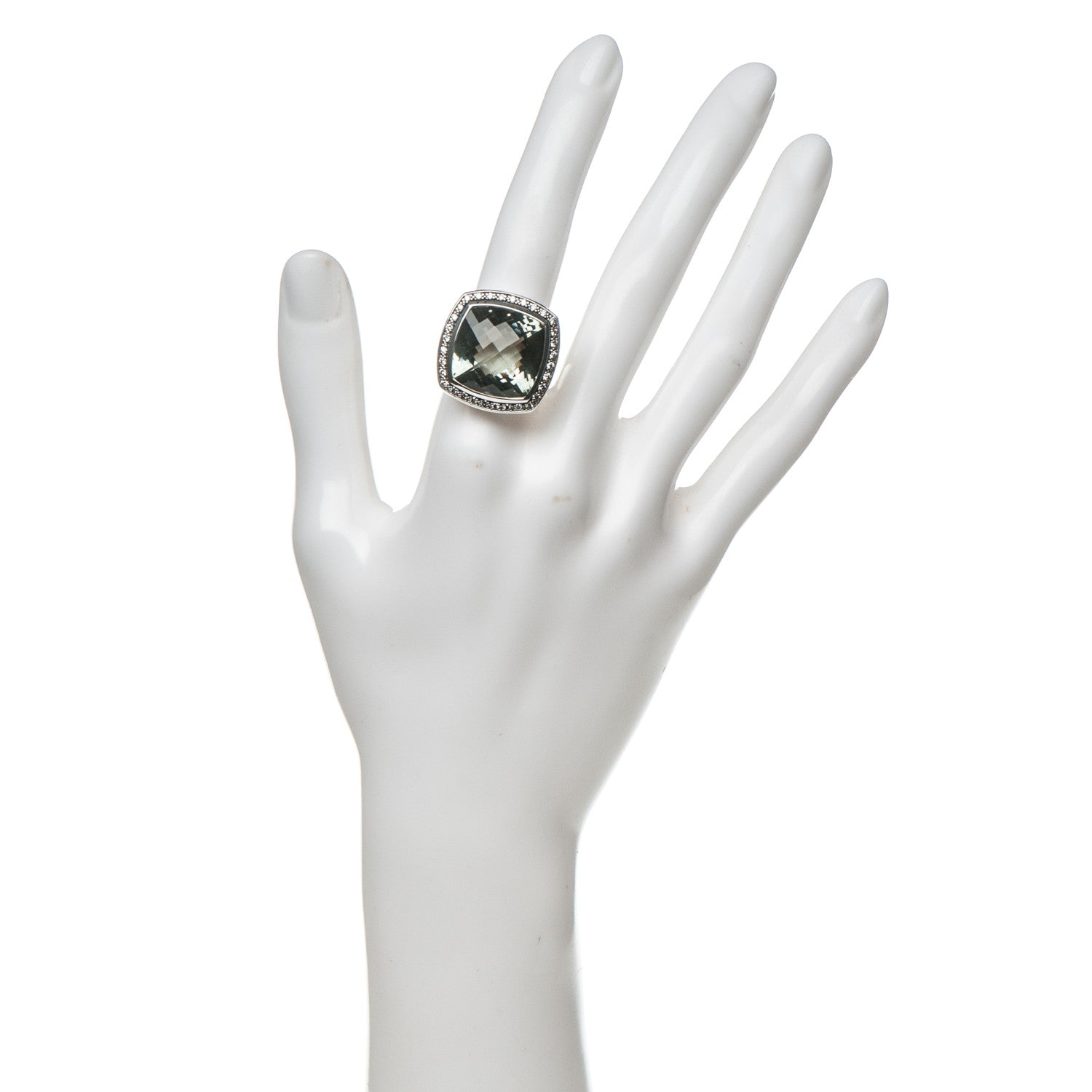 David Yurman Sterling Silver Diamond Prasiolite 17mm Albion Ring 52 6 2 of 5