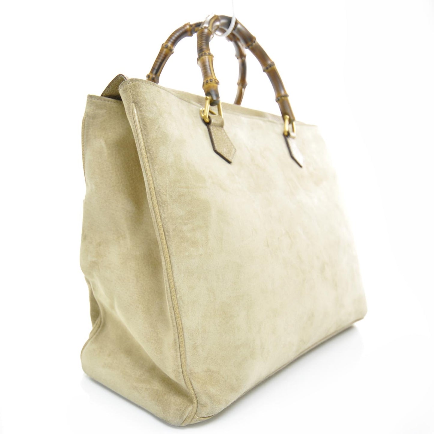 Suede Bamboo Handle Tote Beige